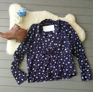 Zara | Star Print Button Blouse Crop-NWT
